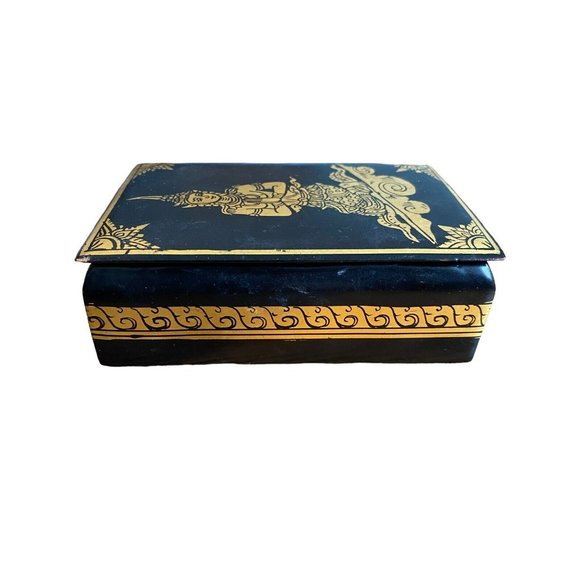 Vintage Black Lacquer Decorative Box w/ Gilt Design Balinese Dancer 4.5"x3"x1.5" - Picture 3 of 16